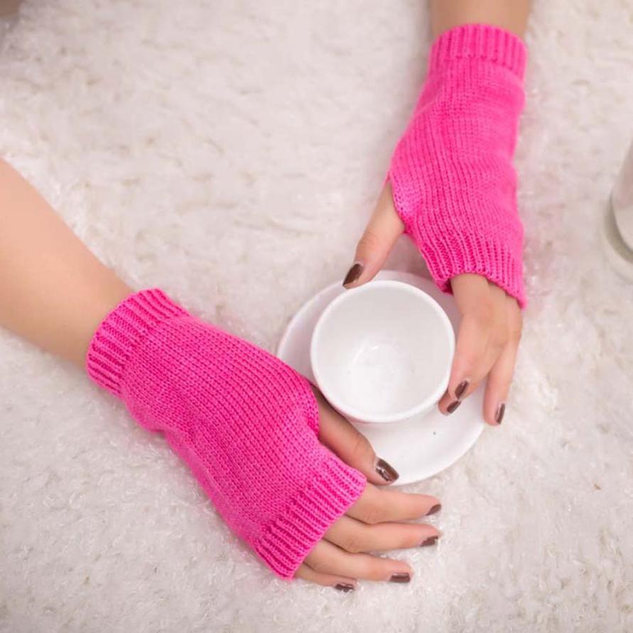 Muqgew Mooie Vrouwen Meisje Prachtige Gebreide Haak Arm Vingerloze Warm Thermische Winter Handschoenen Zachte Warme Handschoen Wanten: Hot Pink