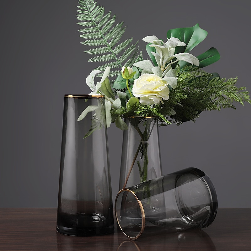 Simple Style Golden Circle Transparent Glass Vase Living Room Decoration Water Flower Glass Bottle Garden Decoration