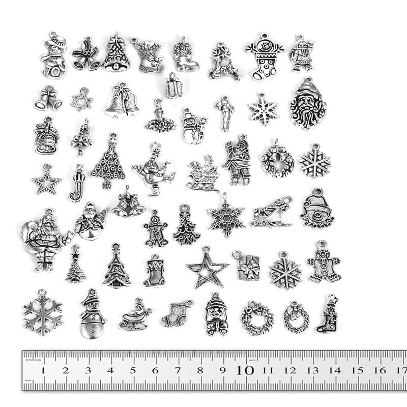 50 stücke Mischte Antike Silber Farbe Santa Claus Schneeflocke Schnee Hirsch Weihnachten Baum Reize Anhänger für Halskette DIY Schmuck Erkenntnisse: Ursprünglich Titel