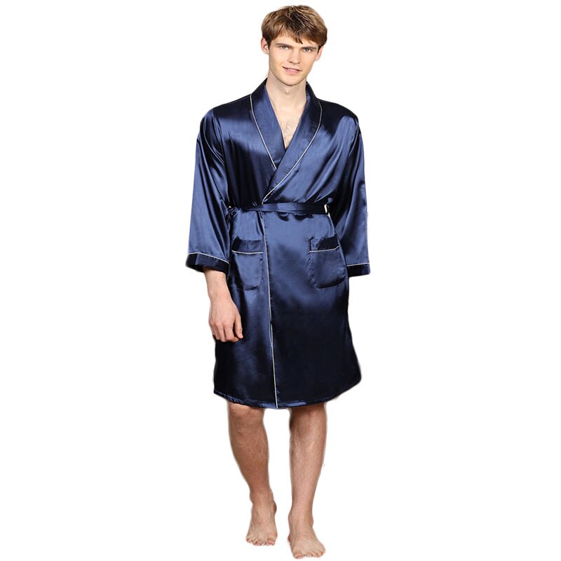 Zomer Mode Mannen Gewaad Effen Kleur Zijde Badjas Dunne Lange Mouwen Robes Pyjama Homewear Kleding Grote Maat M-5XL