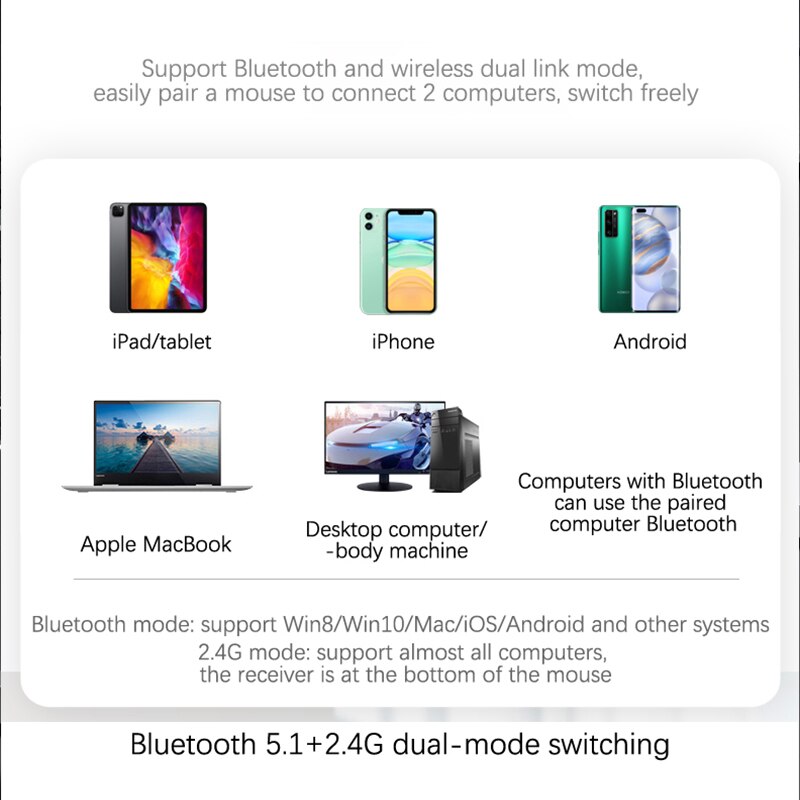 Draadloze Muis Rgb Oplaadbare Bluetooth Muis 2.4G Stille Mause Ergonomische Mini Muis Usb Optische Muizen Voor Pc Laptop Computer