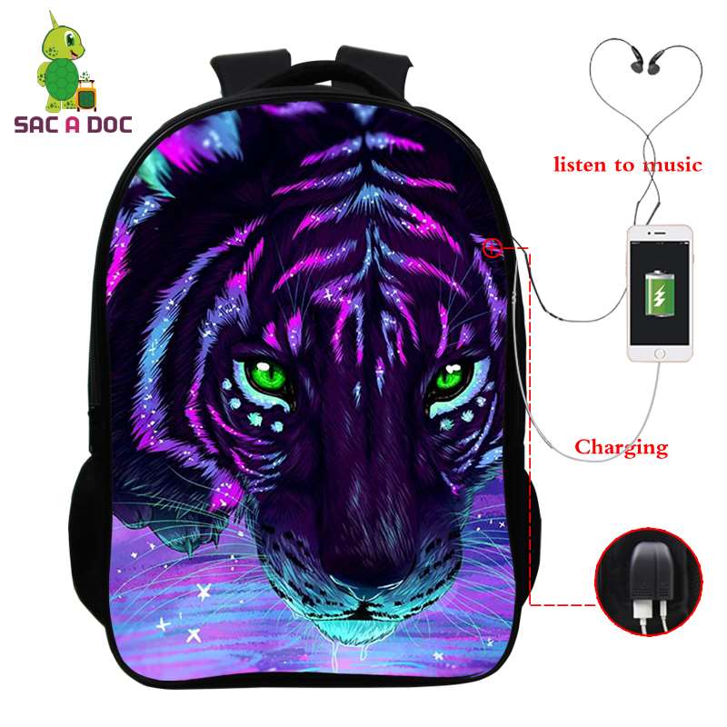 Usb-lade-rucksack, laptop-rucksack für damen und herren, schulrucksack, #39 3d zoll-rucksack mit löwenmuster, 16- zoll-reiserucksack, freizeitrucksack: Armeegrün