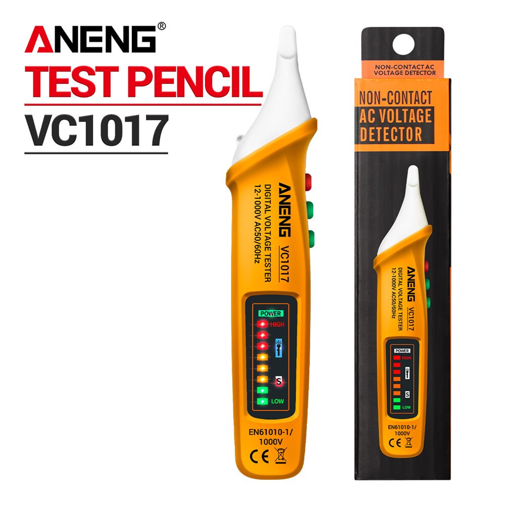 ANENG VC1017 herramientas electricista voltimetro boligrafos 12v digital tester boligrafo coche electricidad comprobador de voltímetro metro medidor consumo instrumentos eléctricos detector de voltaje sin contacto: yellow(with box)
