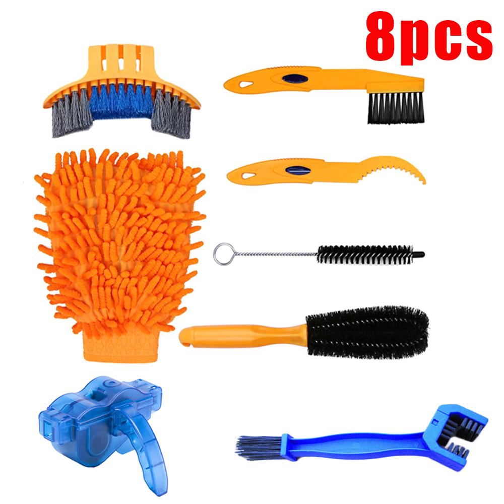 7/8/9pcs Cleaning Kit Bicycle Chain Washer Bicycle Chain Washer Mountain Bike Cleaning Tool Brush Set Bicycle Accessories: 8pcs
