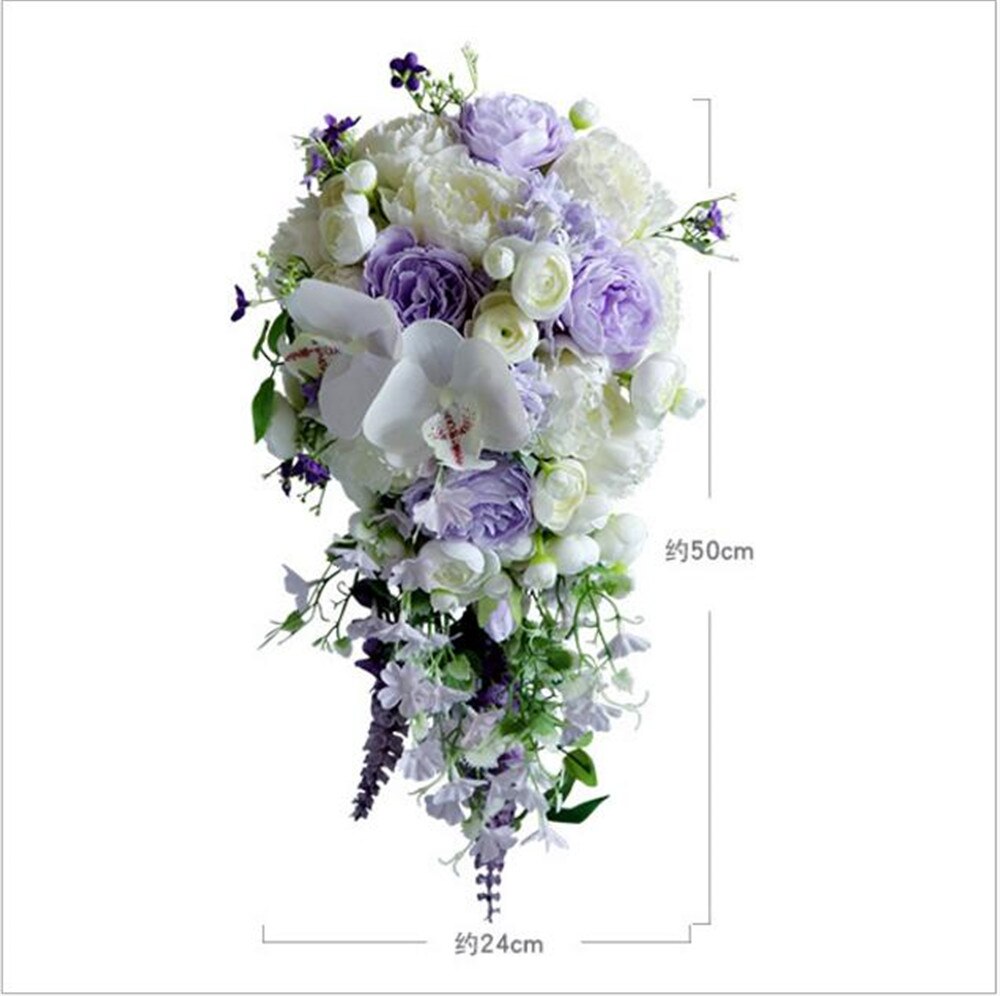 Waterfall Bridal Bouquets Purple Artificial Peony Wedding Flowers Bouquets Rose Party Holding Flower Buque De Noiva Para Casamen