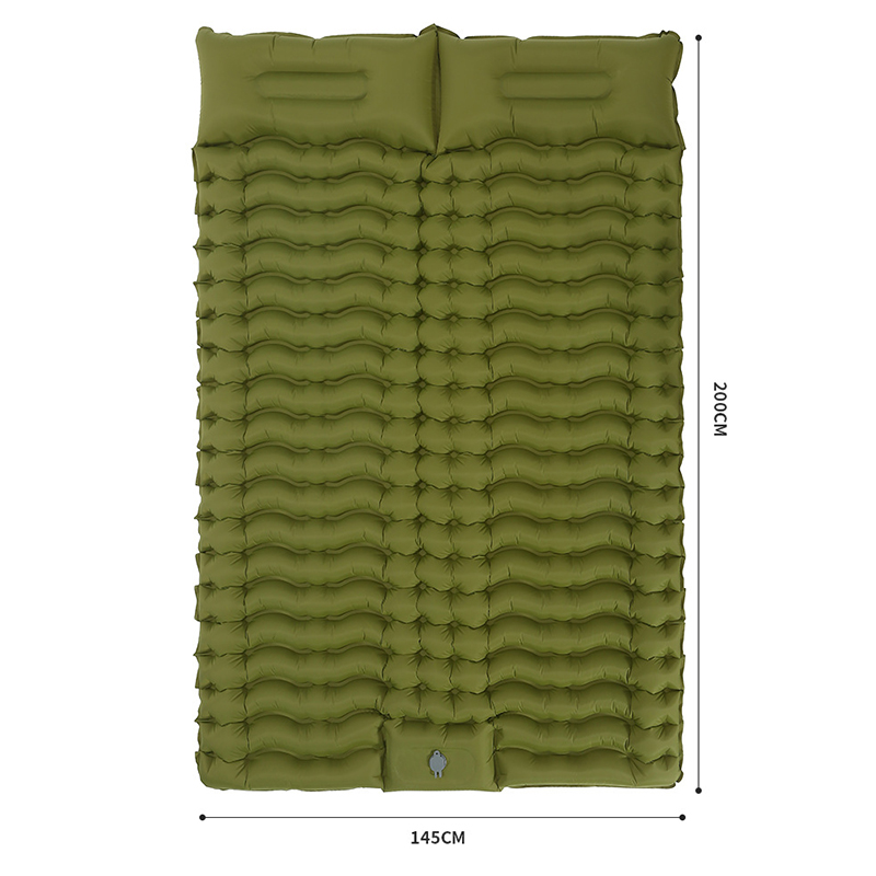 Udendørs dobbelt liggeunderlag til camping selvoppusteligt måtte rejseseng sovemadras med pude til vandreture: Grøn