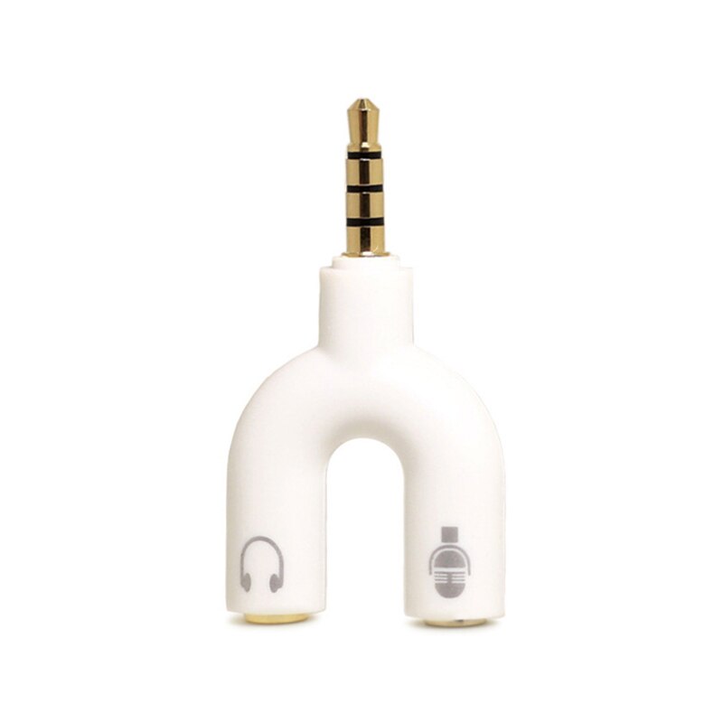 Hörlurskontakt konverter 3.5mm stereo splitter ljud till mikrofon & headset jack plug adapter 2 way u för mobiltelefon surfplatta: Vit