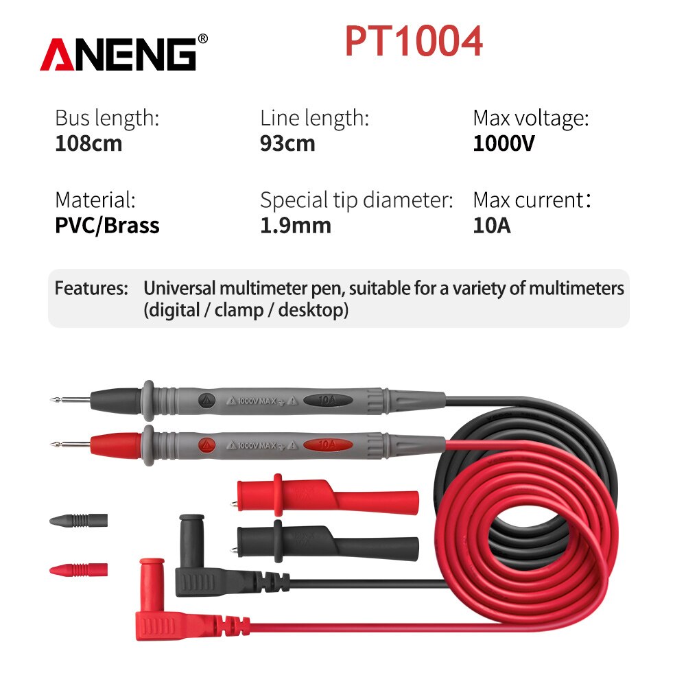 Universal digital 1000v 10a 20a tynd spids nål multimeter multi meter bly sonde wire pen kabel multimeter tester til fluke