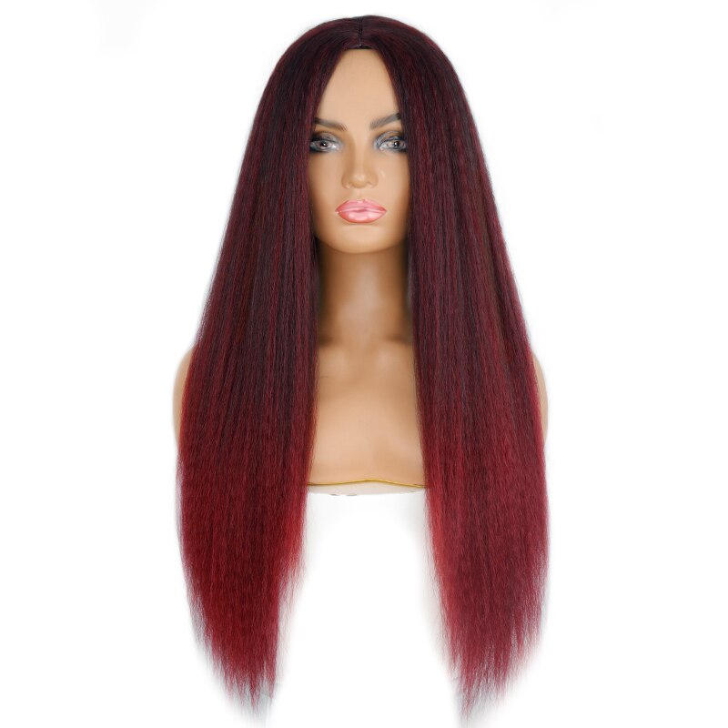 LINGHANG-peluca recta Yaki sintética para mujer afroamericana, pelo largo de 30 pulgadas, parte lateral, sin flequillo: 4/27HL