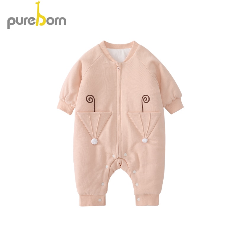 Pureborn criança macacão engrossar manga longa macacão meninos meninas macacão primavera outwear roupas recém-nascidos