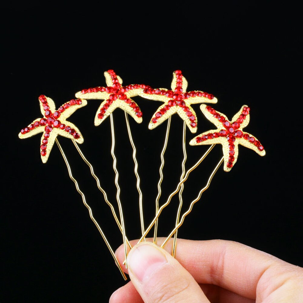 5pcs Flower Hairpins Hairstyles Wedding Bridal Hair Pins Hair Jewelry Accessories Hairwear Girls Hair Clips For Women: 5pcs C	red