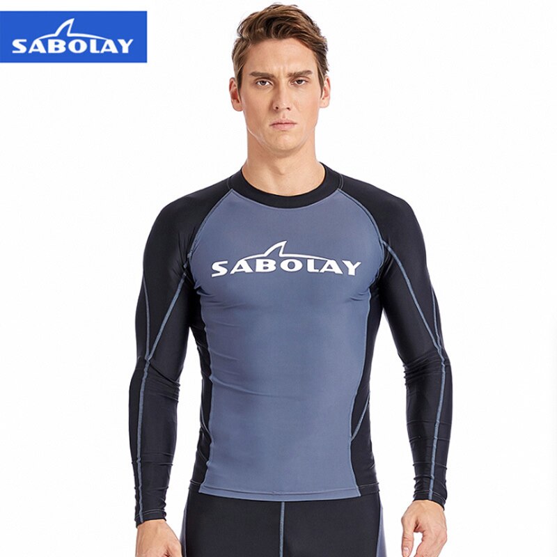 Sabolay men banho de manga comprida mergulho protetor solar de secagem rápida proteção uv praia surf shorts fatos de banho rash guards n326: tops / L