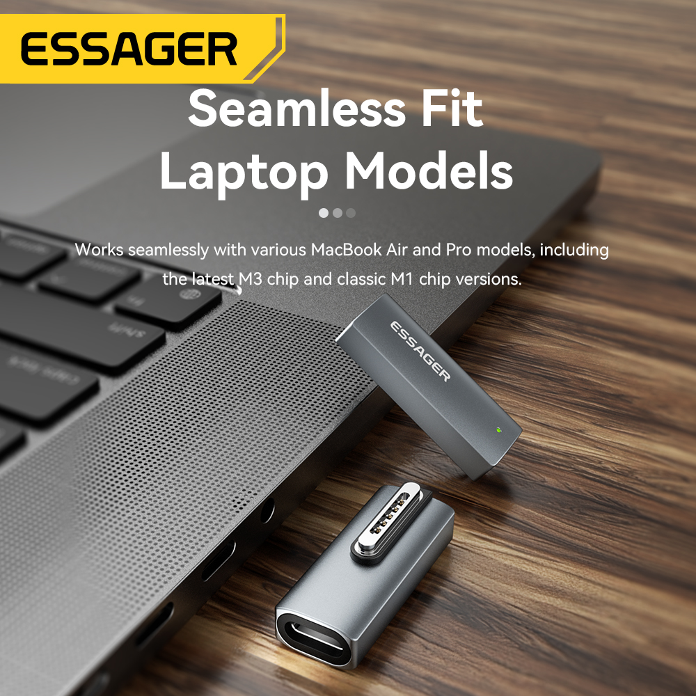 Essager 140W Adapter magnetyczny typu C do Apple Magsafe 3 MacBook Air Pro 2021-2023 Kąt 90 stopni Konwerter szybkiego ładowania USB C