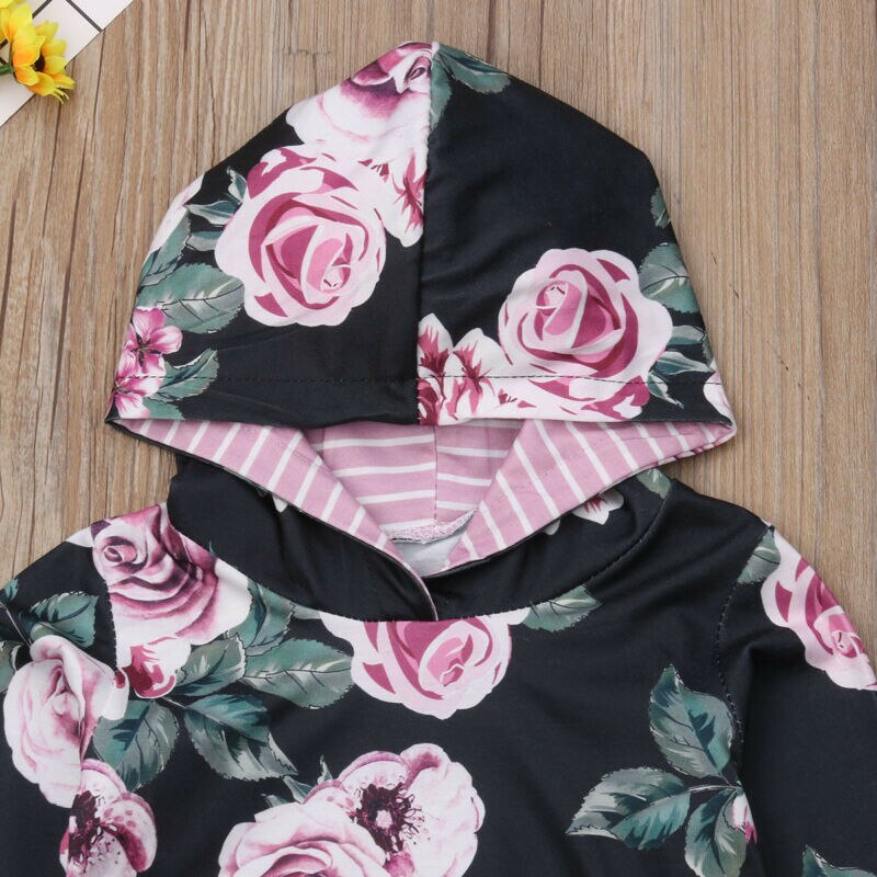 Pudcoco toddler baby drenge piger blomst hætteklædte toppe t-shirt bukser leggings outfit sæt support