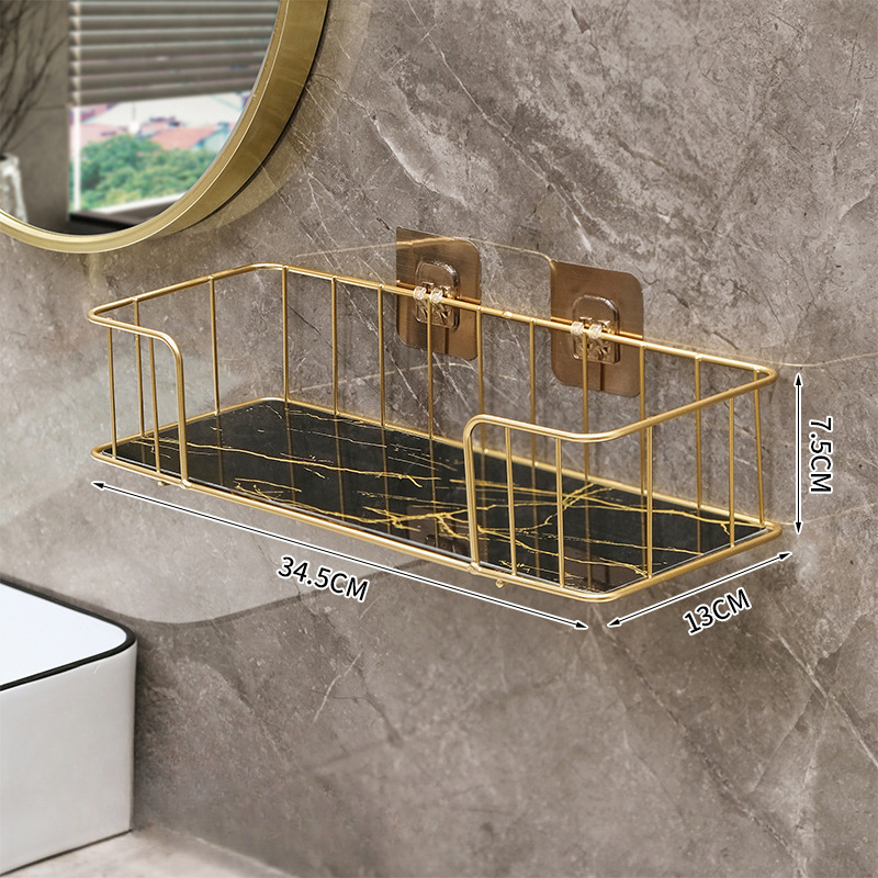 Luxuriöses Badezimmerregal ohne Bohren, Eisen-Wandregal mit Glasplatte Ich bin Marmor-Stil, machen-hoch-Aufbewahrungsregal, Badezimmer-Accessoires: Licht Grau