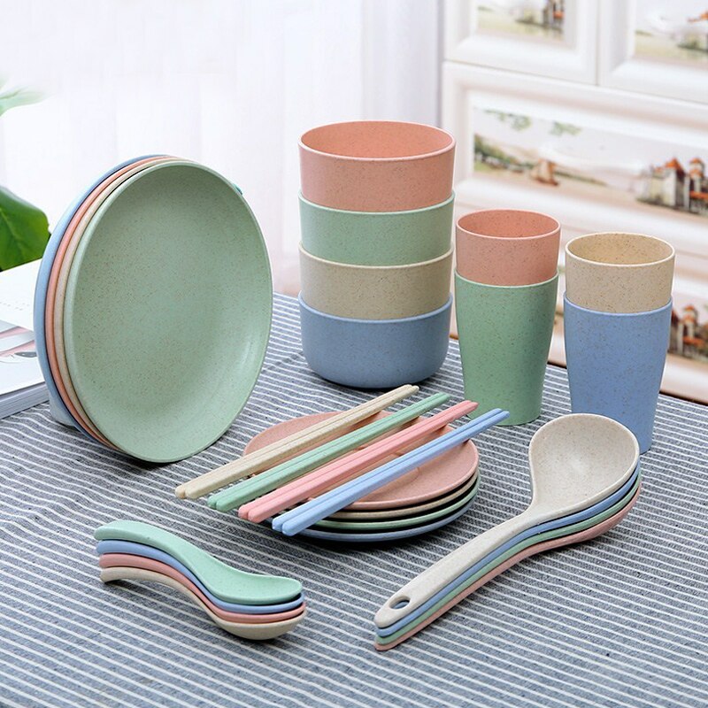 Ménage fruits fourchette vaisselle riz bol en plastique plaque paquet unique bol de céréales blé paille bol tasse