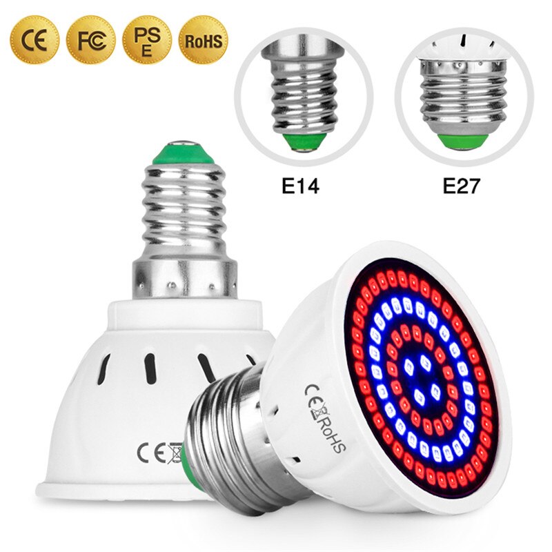 Lâmpada de plantas led e27/e14/mr16/gu10/b22, para crescimento de plantas, 220v, luz de preenchimento de planta lâmpada de led phyto para mudas de espectro completo: E14 / 80leds 220V