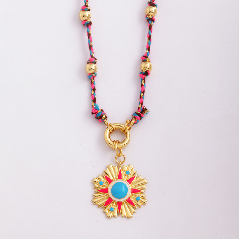 Estrella Celestial azul verde mal de ojo nudo largo collar de cuentas, Boho naturaleza cordón de algodón suéter amuleto verano playa joyería: PLATEADO