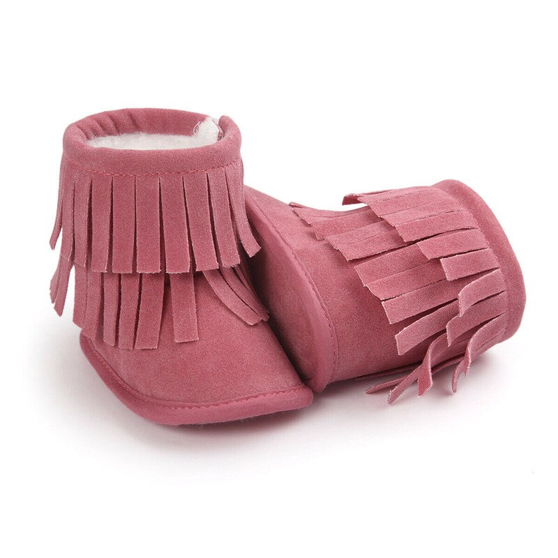 Emmamaby 0-18M niño pequeño bebé niña Botas de invierno borla Patchwork sólido suela suave de algodón infantil botas de nieve: Grapefruit red / 6M to 8M