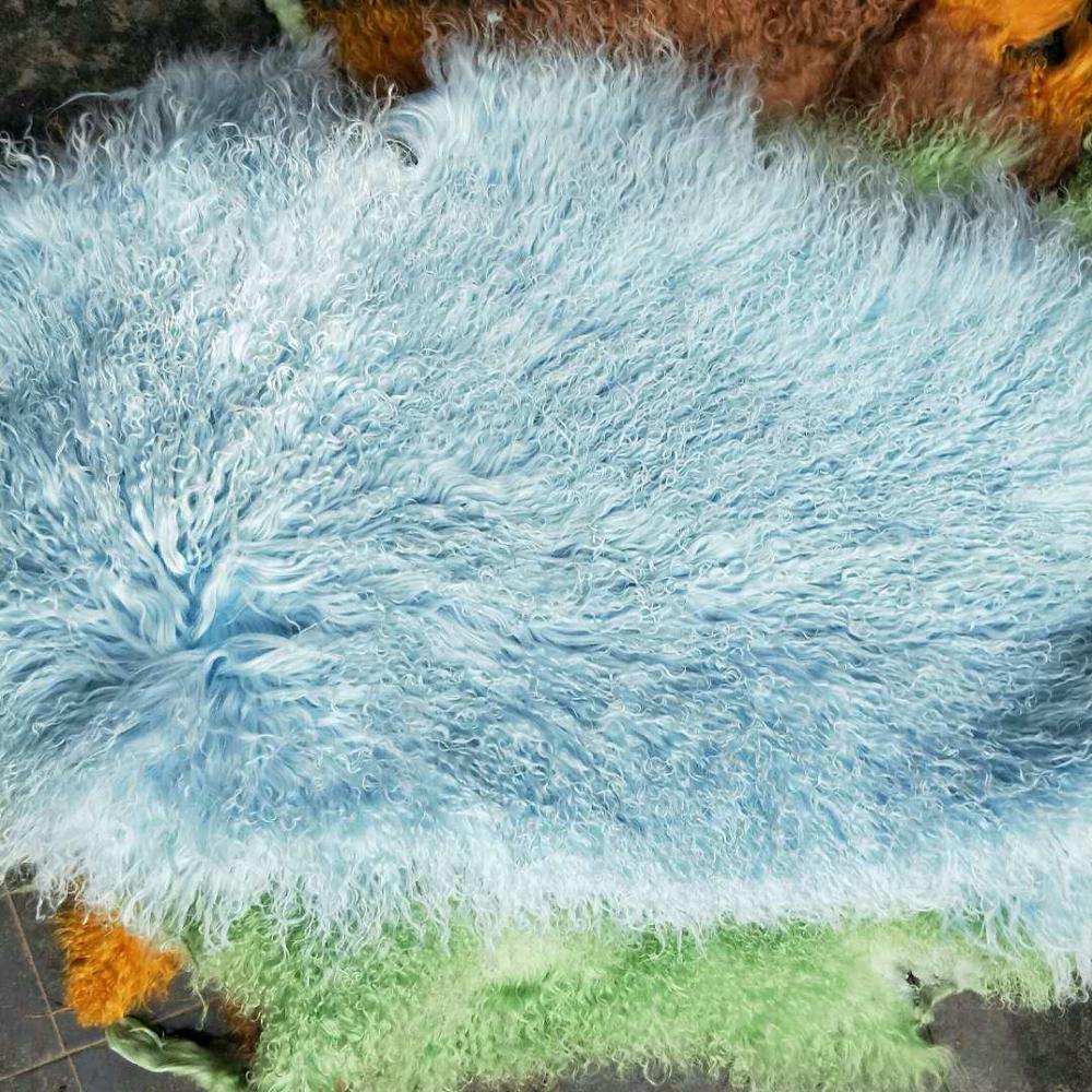 Echte Mongoolse Lam Bont Plaat Echt Bont Deken Voor Sofa Fur Throw Deken Dekens/Tapijten Schapenhuid Tapijt Tibetaanse: Light blue