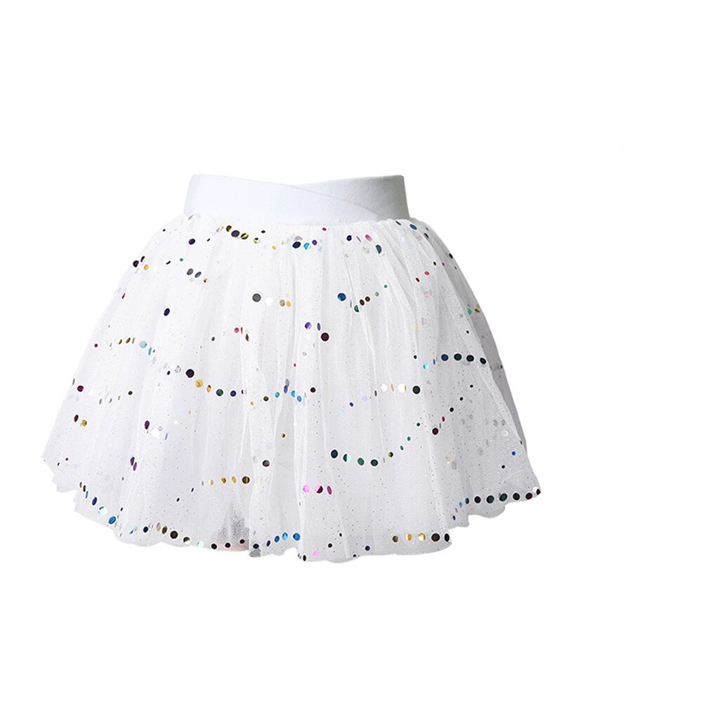 Falda tutú de lentejuelas y estrellas en capas para niñas, vestido de baile de Ballet de princesa de manga larga, enagua esponjosa: Blanco / S