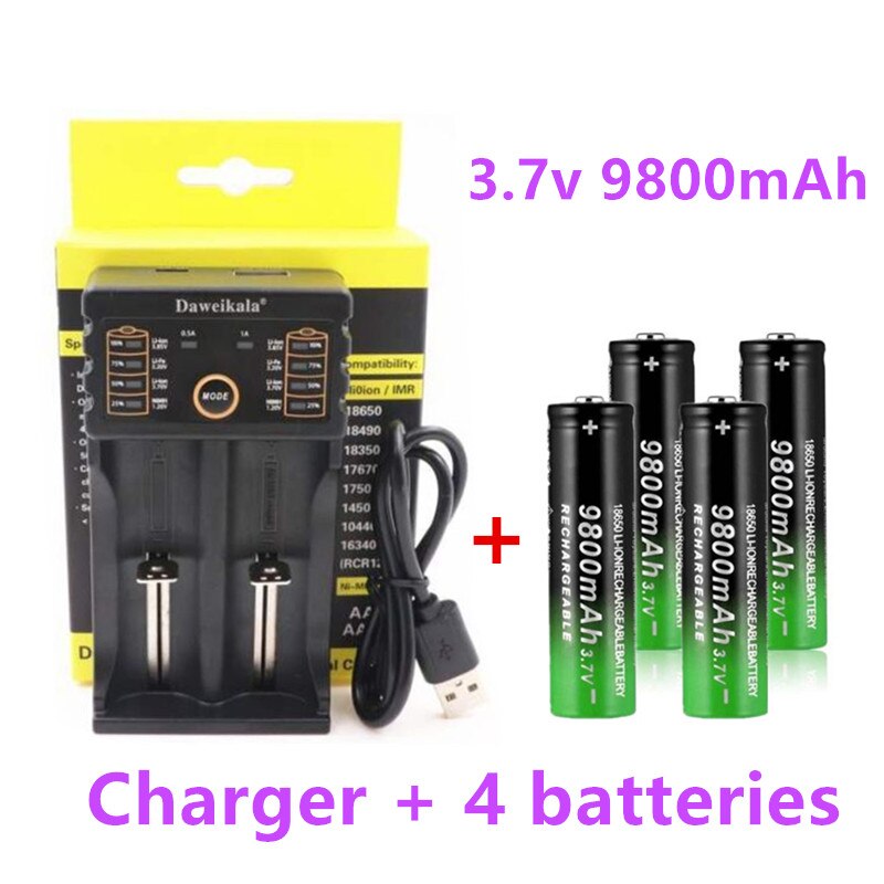 2022 New18650 Battery 9800mAh 3.7V 18650 Li-ion batteries Rechargeable Battery For Flashlight Torch +Charger