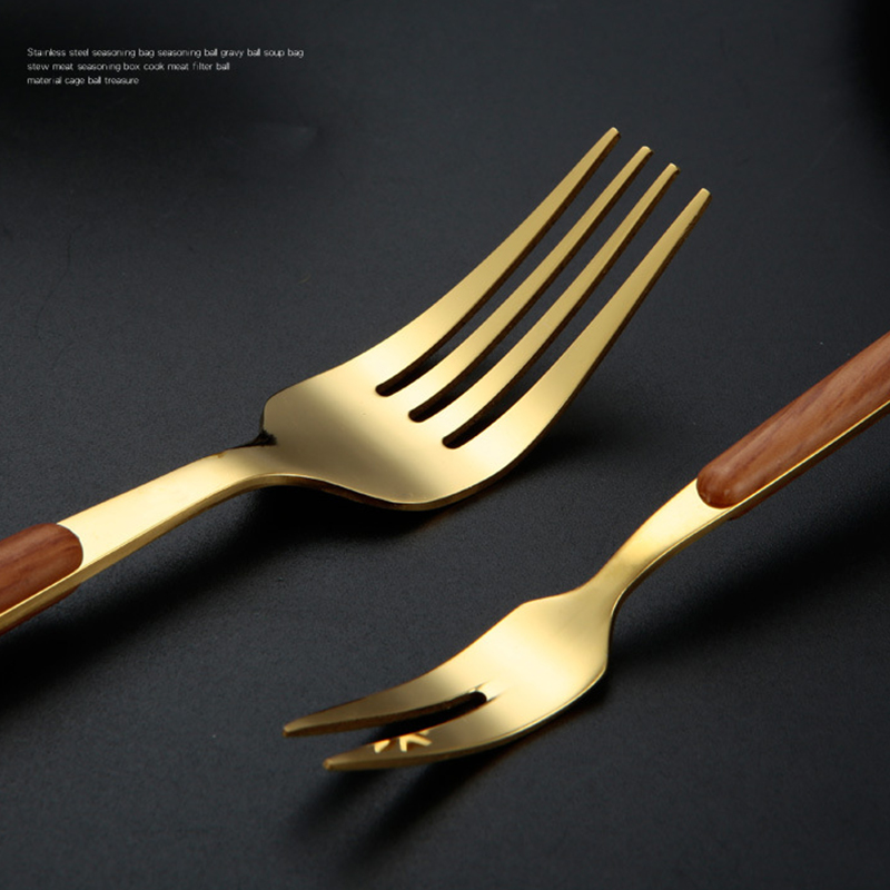 Roestvrij Staal Bestek Houten Handvat Servies Bestek Set Vork Mes Lepel Thee Lepel