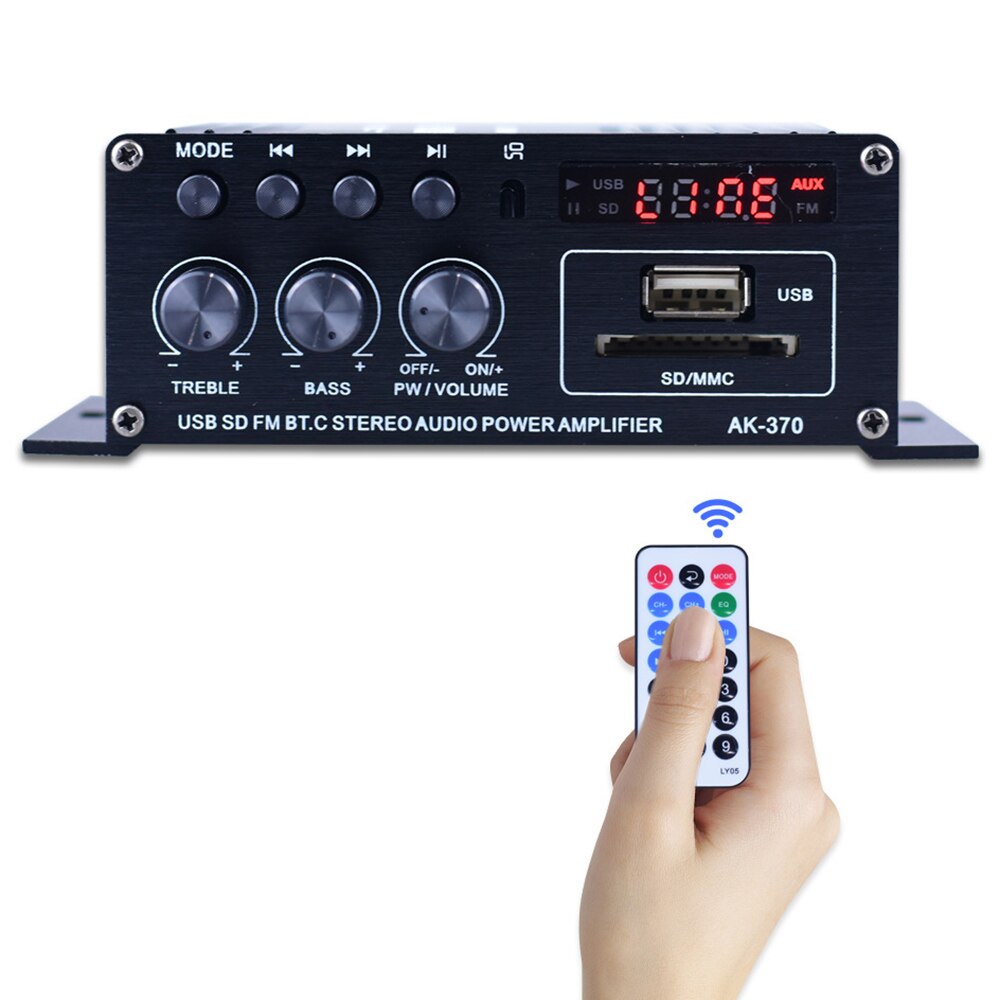 AK370 2.0 Channel Bluetooth Digital Power Amplifier 200+20W Mini HiFi Stereo Audio Class D Car Subwoofer Amplifiers