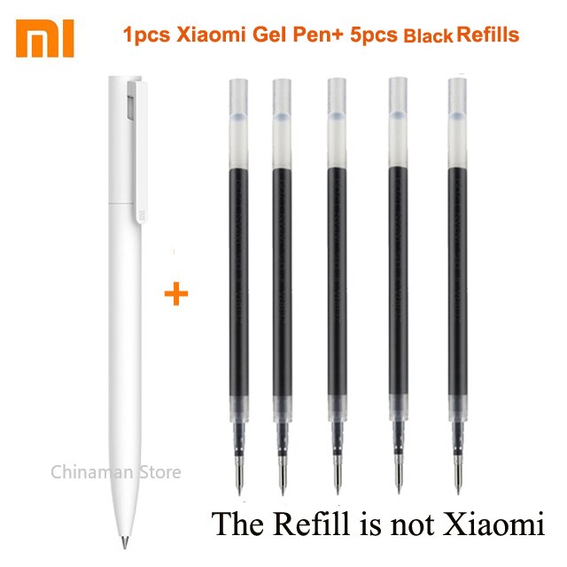 Xiaomi Gel Ink pen Writing Smooth Light Mijia Press the core Replacement Refill Blue Red Black 0.5mm BUSINESS Roller Ball PEN: 1pen and 5 black ink