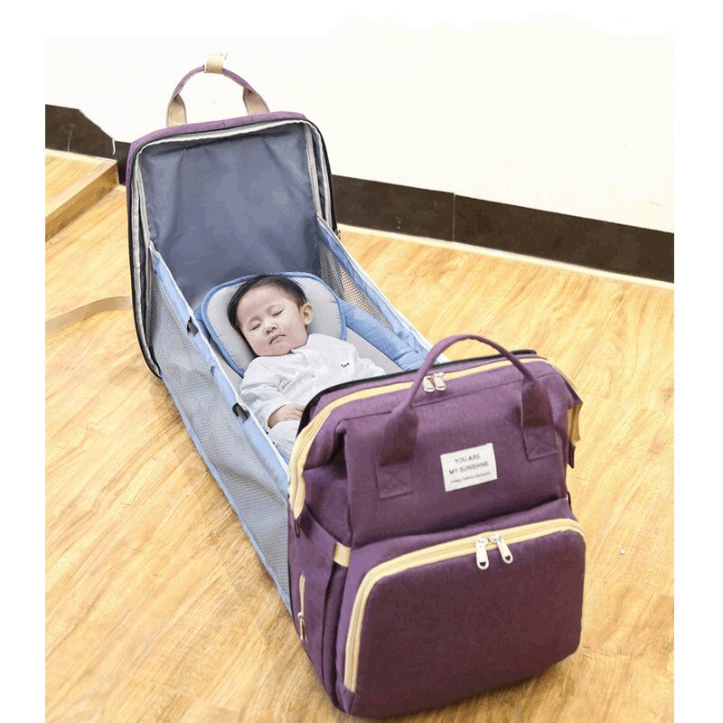 Woman Portable Folding Crib Backpack Light Large Capacity Multifunctional Leisure Double Shoulder Nylon Child Bag