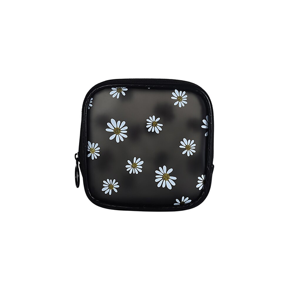 Zomer Daisy Transparante Make-Up Tas Waterdichte Rits Toilettas Meisjes Draagbare Travel Organizer Pouch Schoonheid: black S