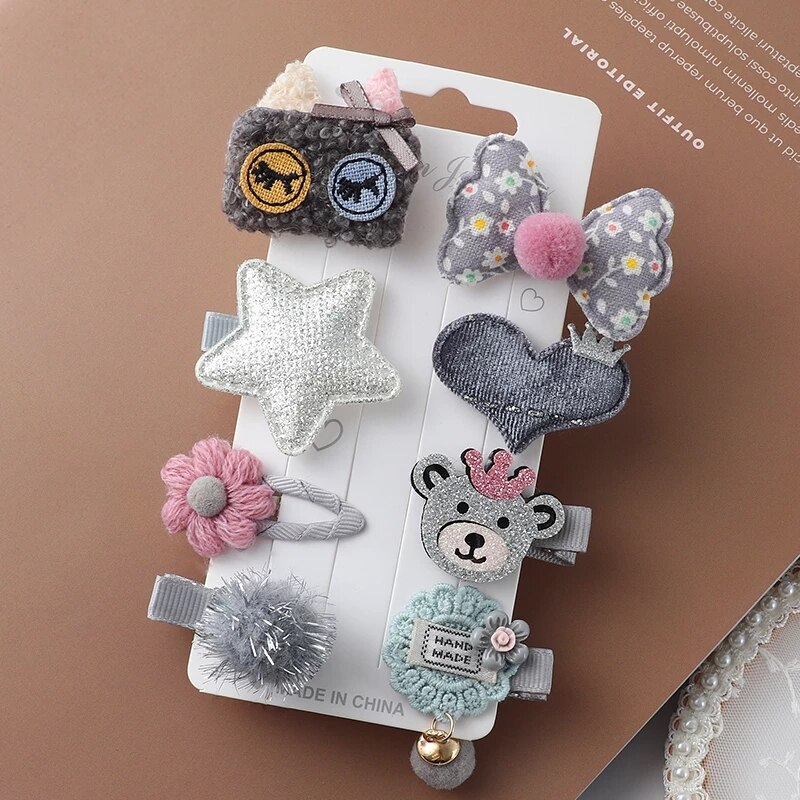 8pcs/set cartoon Hair Clips girl little rabbit hair accessories children cute sweet bow flowers Same color system hairpin