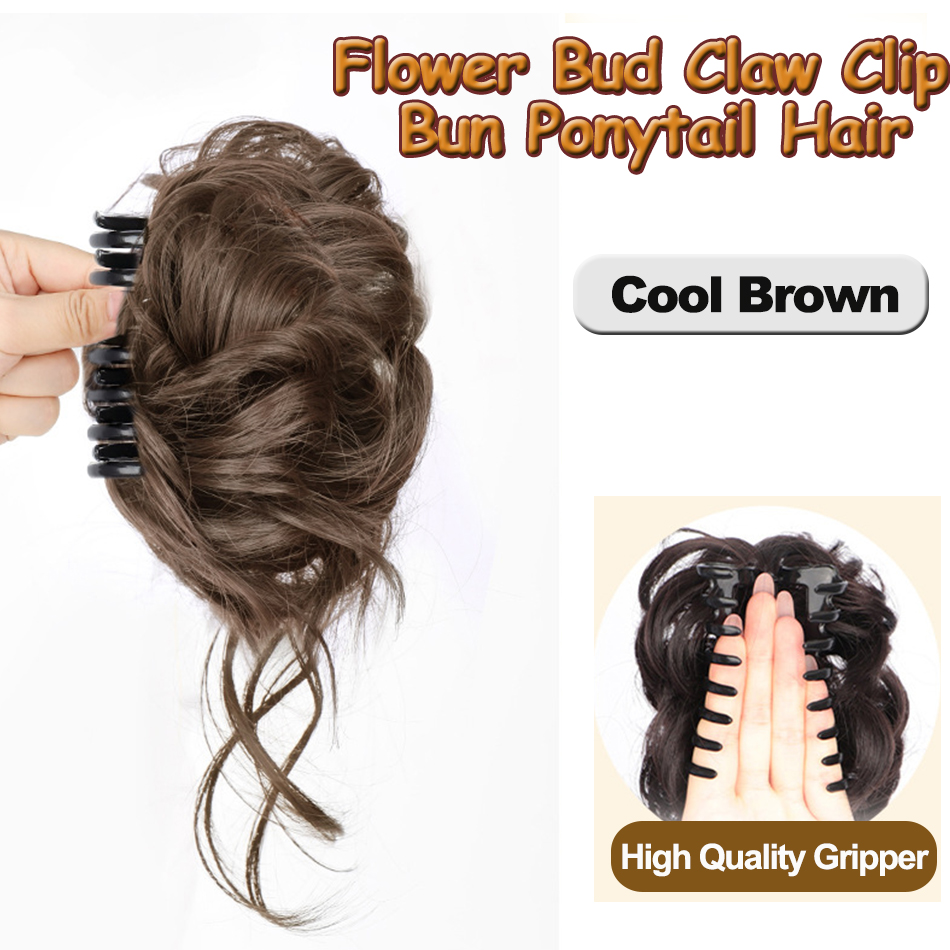 Moño sintético desordenado, pieza de pelo, Clip de garra, extensiones de cola de caballo, estilo Scrunchie, moño de capullo de flor perezoso, cola de caballo rizada ondulada: T1B/613