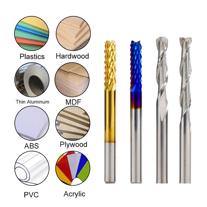 XCAN End Mill Engraving Bits Set Nano Blue Coated CNC Router Bits Cutting Milling Cutter 1/8" Shank Carbide Milling Tools