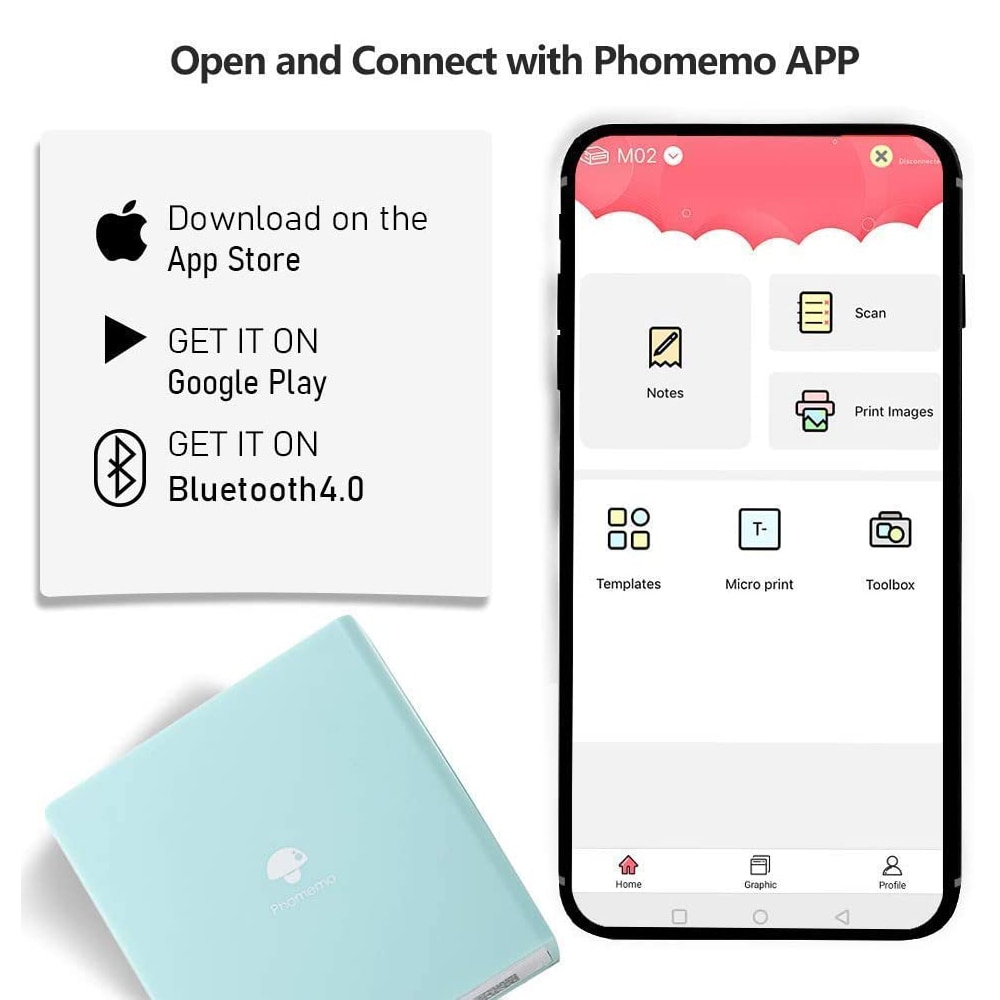 Phomemo M02 Portable Label Printer Mini Bluetooth Thermal Photo Printer for Learning Assistance, Study Notes, Journal Fun