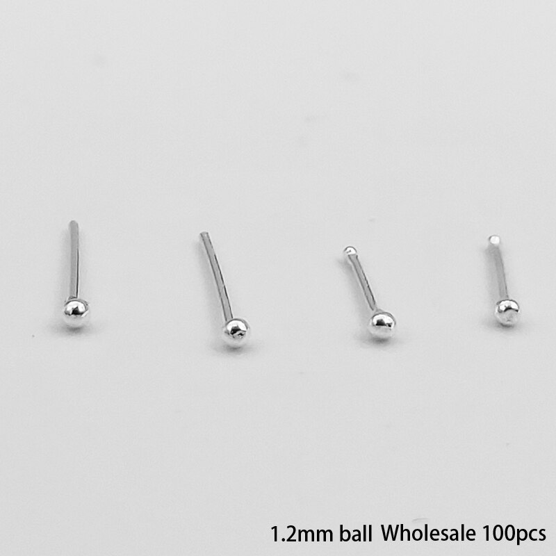 Commercio all&#39;ingrosso 100 pz 925 Sterling Silver Nose Stud 1.2mm 1.5mm 1.8mm 2.0mm piccolo naso a sfera pin 24g fn Piercing gioielli pircin nariz