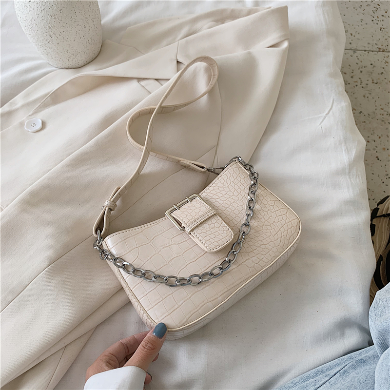 Bolso de hombro para mujer, de cinturón, cadena pequeña, patrón de cocodrilo, PU de cuero bolso cruzado, , bolsa cruzada para mujer: Beige