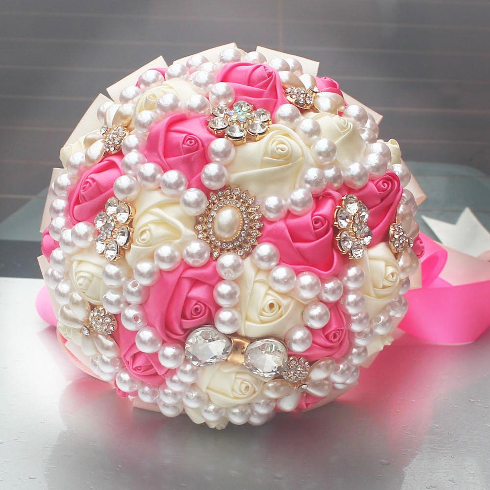 Bouquet de mariage broche diamant de , 15cm, rubans à fleurs de mariage, demoiselle d'honneur, Bouquets de mariage en cristal 8 Styles