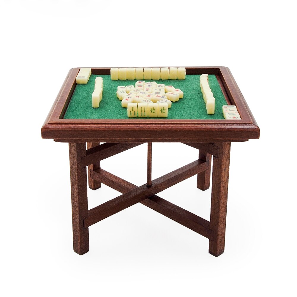 Odoria 1:12 Miniatuur Chinese Mahjong En Houten Tafel Set Poppenhuis Decoratie Accessoires