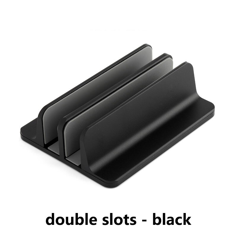 Til macbook air pro lodret stativ holder desktop justerbar metal aluminiumslegering computer notebook laptop holder tilbehør: Sorte dobbelte slots