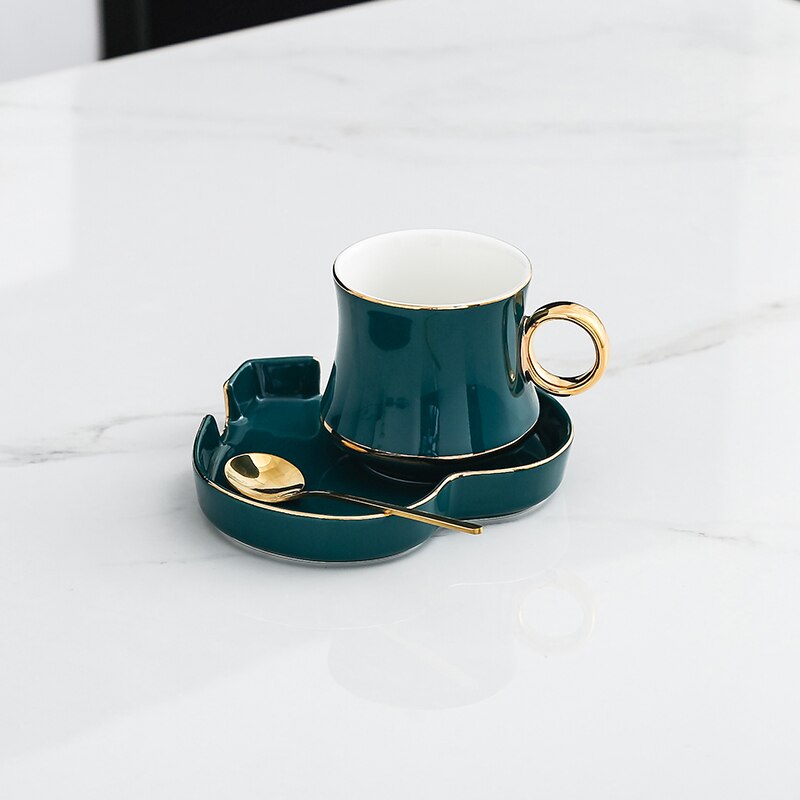 Europæisk kaffekop sæt keramisk kop underkop luksus forgyldt morgenmad mælkekrus stå fincan redskaber kopper  ac50bd: Stil 5