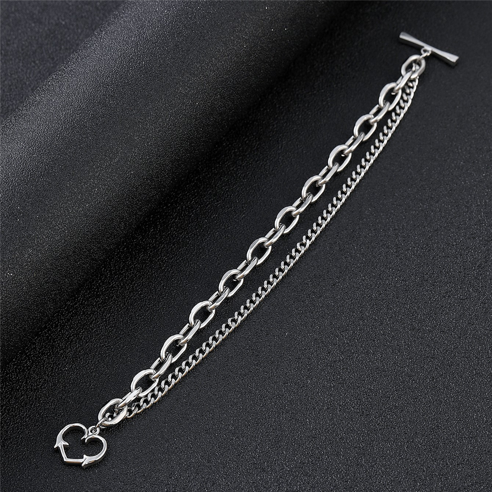 Dubbele Ketting Titanium Staal Hart Armband Mannen En Vrouwen Trend Mode Roestvrij Stalen Armband