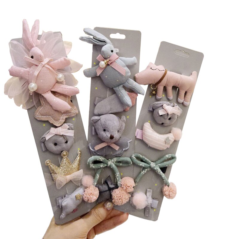 5 pçs/set bonito bebê menina grampos de cabelo dos desenhos animados coelho arcos coroa hairpins crianças elástico faixa de cabelo headwear bebê menina acessórios de cabelo