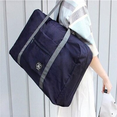 Bolsas de viaje de nailon impermeables para hombre y mujer, organizador de bolso de lona plegable de gran capacidad, cubos de embalaje, bolsa de fin de semana para chica y Mujer: Navy