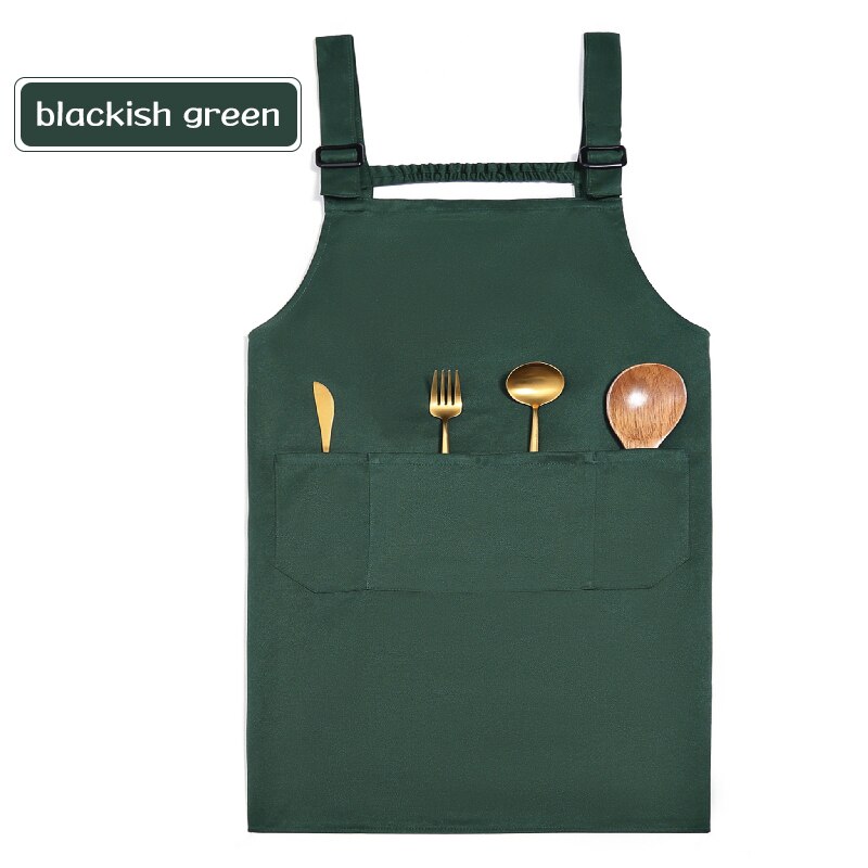 Unisex Adjustable H-shaped Back Elastic Band Chef Apron Canteen Hotel Cafe Bakery Barber Shop Florist Apron Uniform Waterproof: Blackish Green