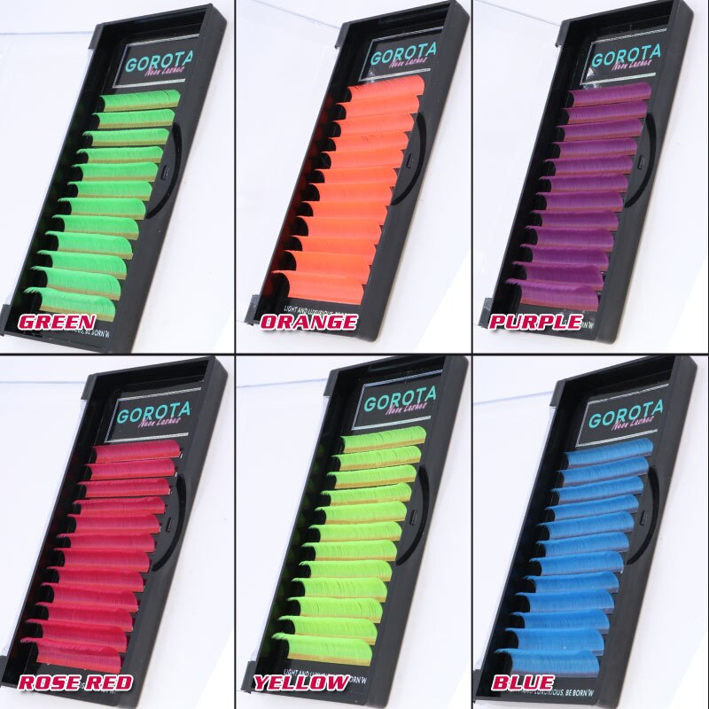 Auto Fanning Uv Neon Wimper Extension Fluorescerend Groen Geel Oranje Gekleurde Fan Wimpers Voor Nachtclub Party Glow In Dark