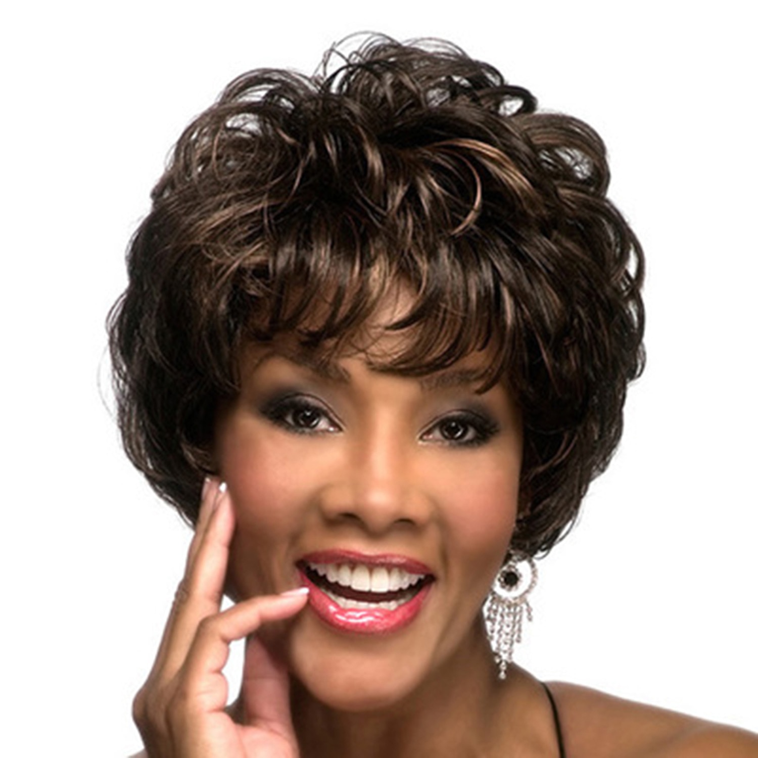 Short Curly Wigs for Black Woman Synthetic Black mixed Brown Hair Fluffy Party Daily Use Heat Resistant Wigs