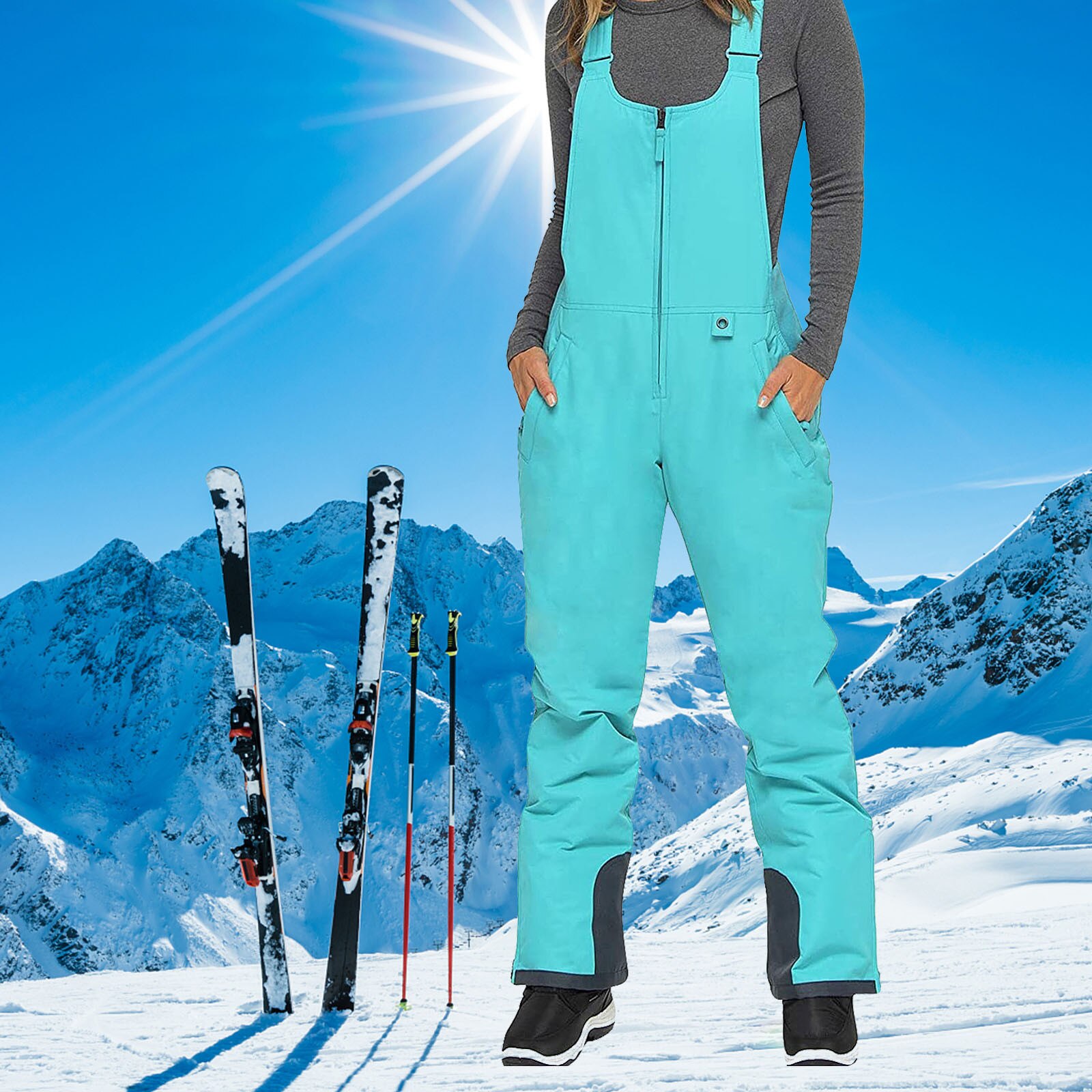 Skiën Broek Broek Plus Size Dames Casual Overalls Warme Geïsoleerde Bib Overalls Solid Pocket Een Stuk Bretels Broek