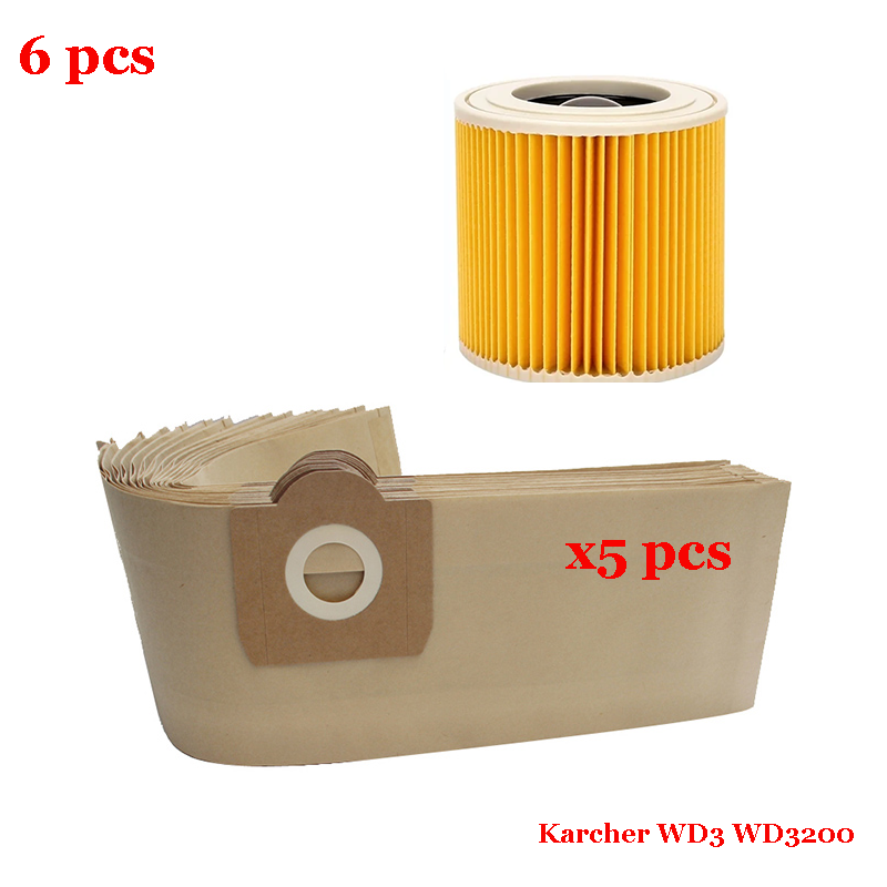 Do odkurzacza Karcher MV3 WD3 WD3200 WD3300 A2204 A2656 Części zamienne Worek na kurz Filtr Hepa Akcesoria: Ciemny Khaki