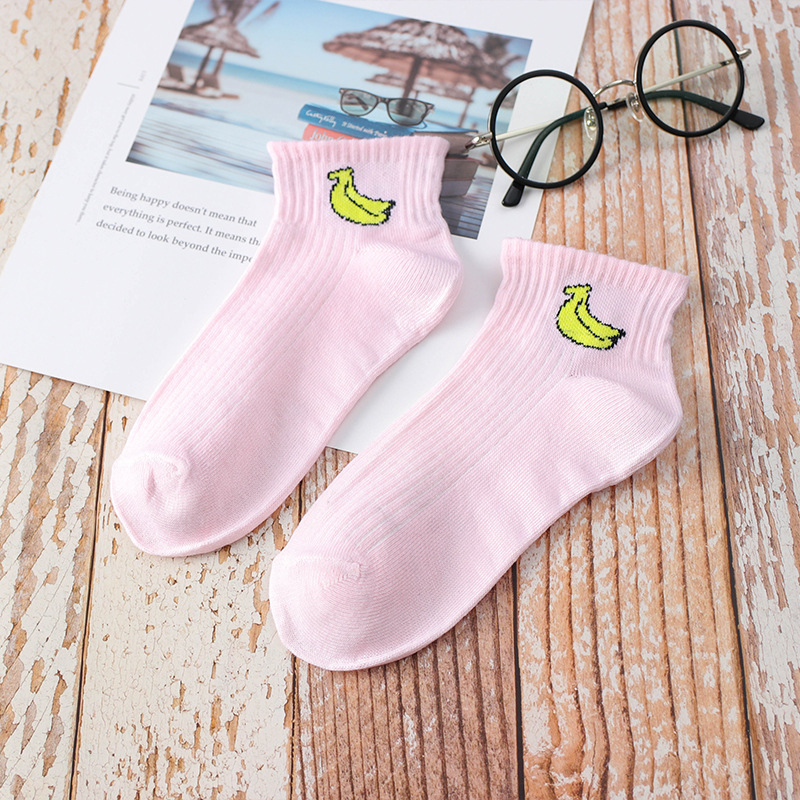 LJIQQ 5 pairs women candy fruit socks spring summer lady ankle socks embroidery female socks
